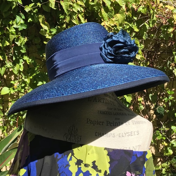 Accessories - KENTUCKY DERBY Navy Blue Classic Style Hat by Renown Hollywood Milliner